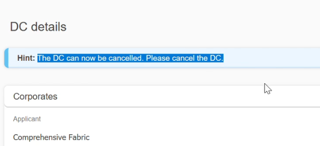 Cancel DC Hint