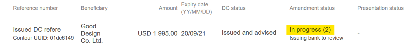 Multiple amendment status - In Progress